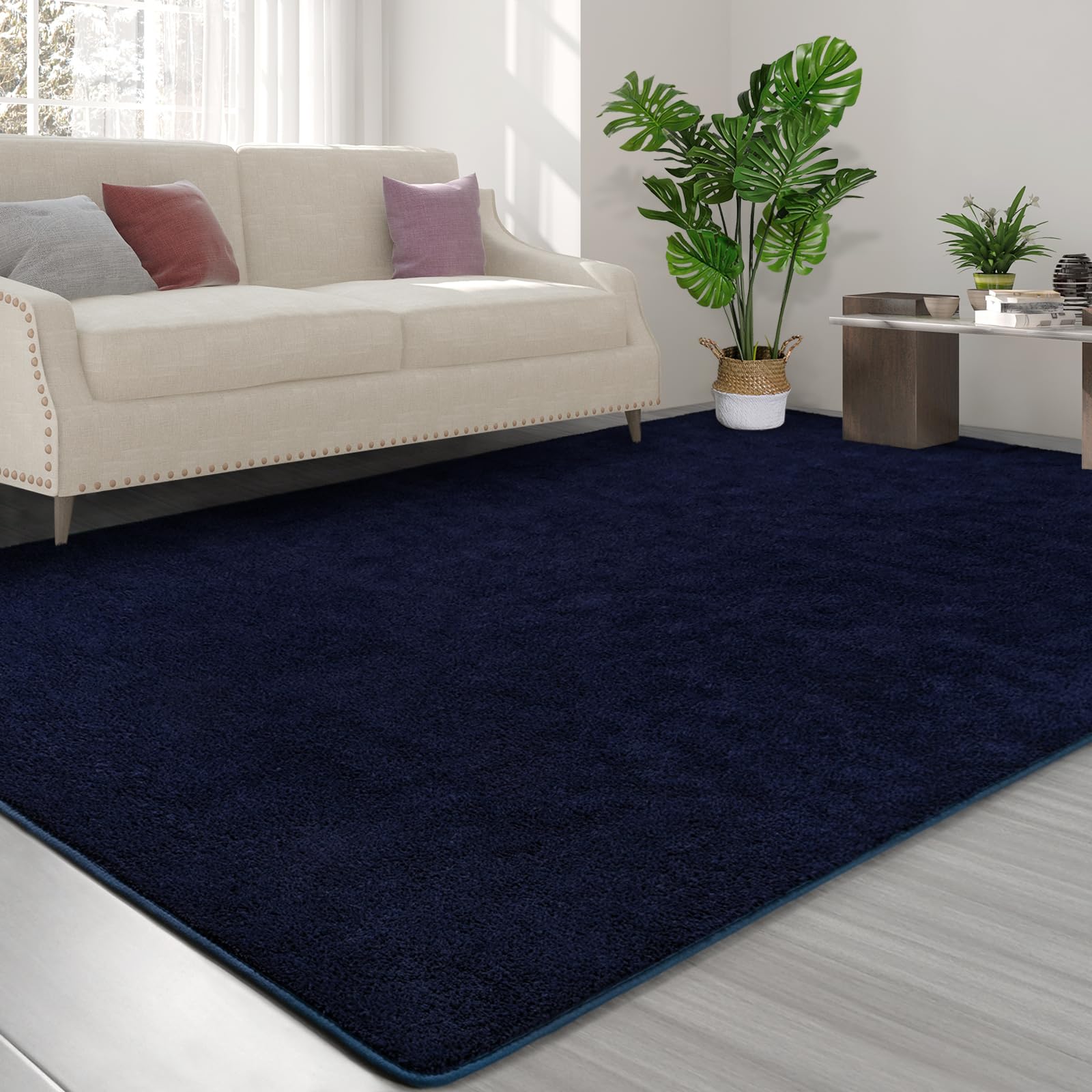 Area Rugs for Bedroom Living Room, 4x6 Navy Blue Super Soft Comfy Thickened Memory-Foam Indoor Carpets, Modern Aesthetic Minimalist Carpet for Boys Girls Adults Apartment Nursery Home Décor