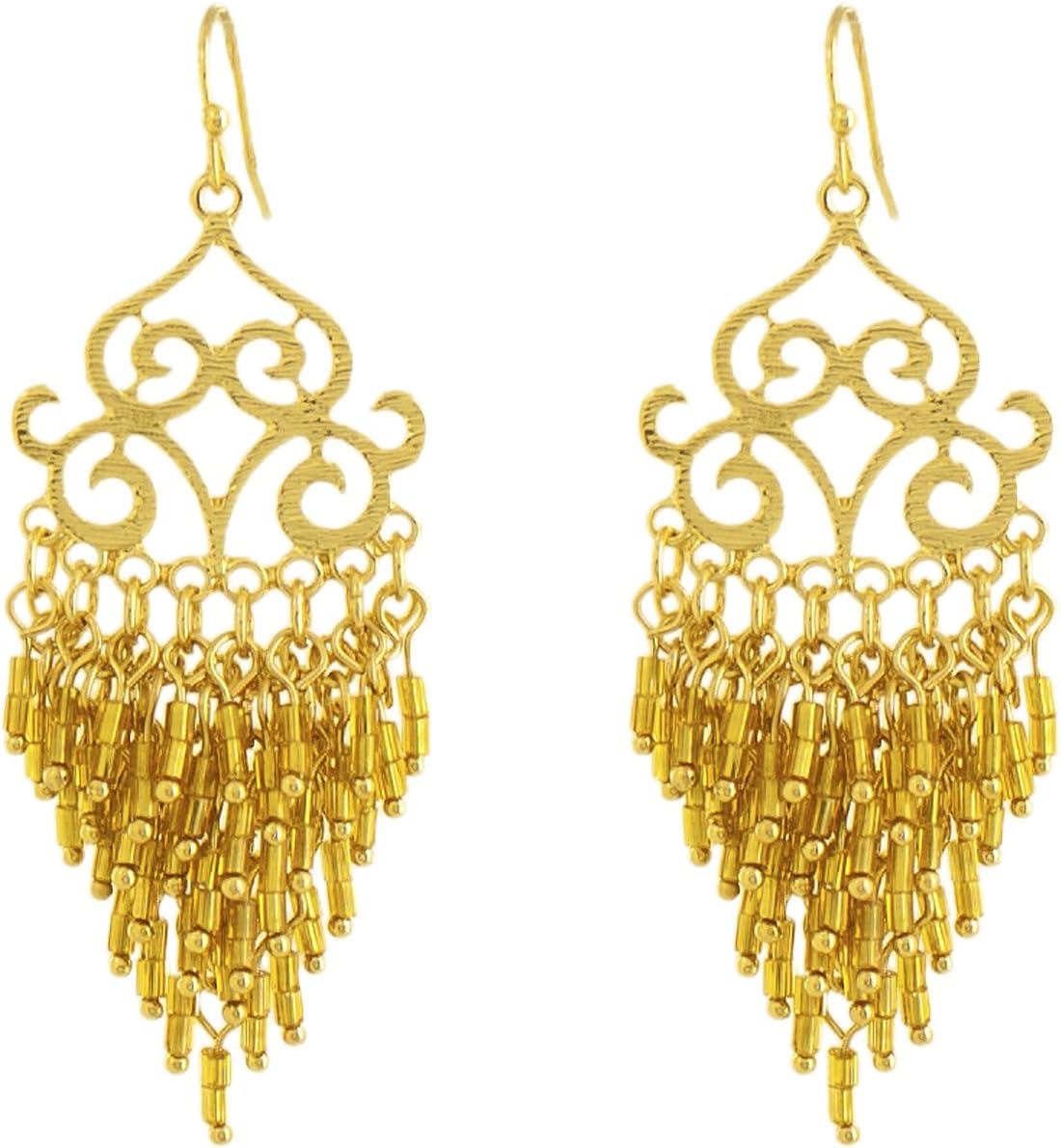 Scroll Beaded Chandelier Earrings: Gold