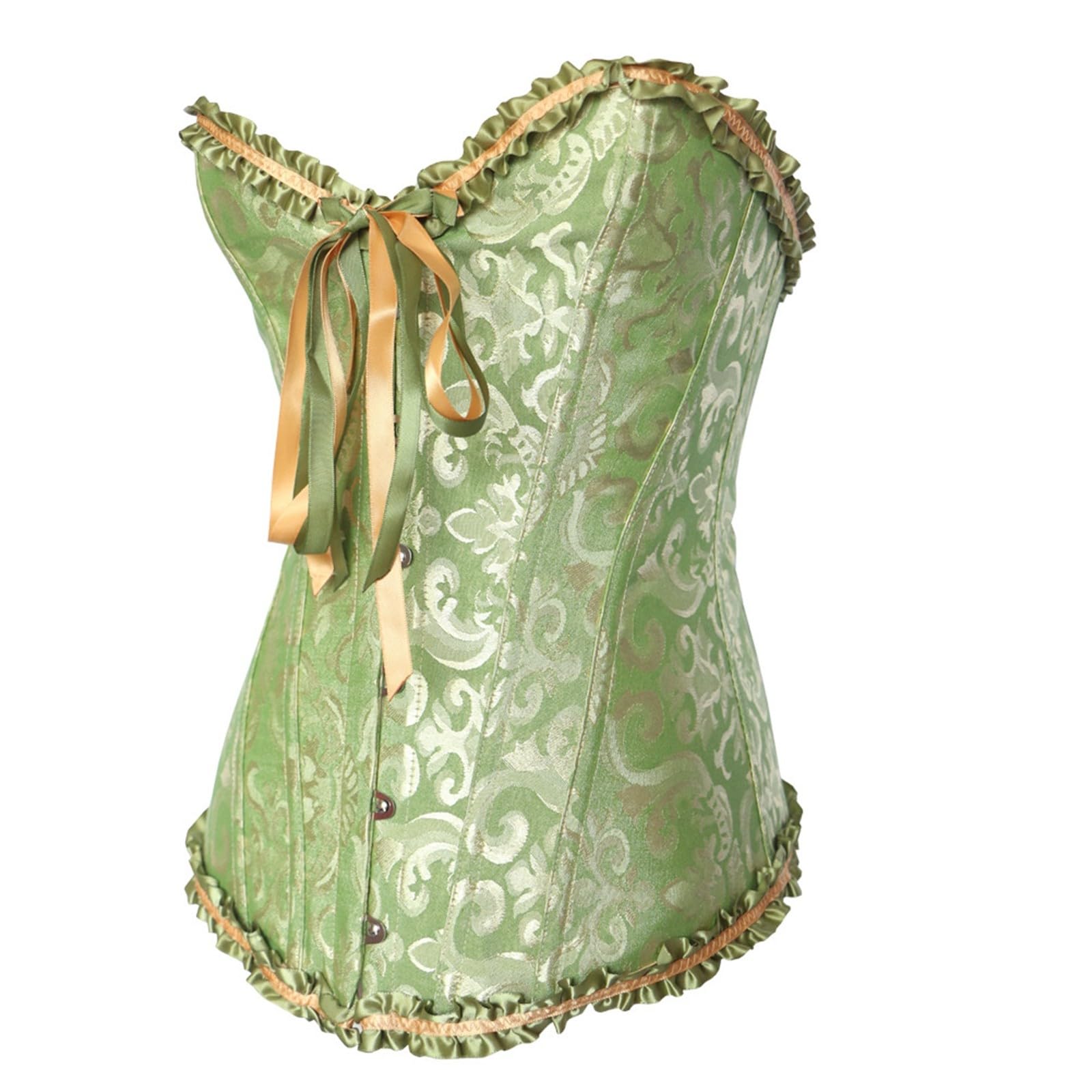 Women's Plus Size Boned Corset Top Overbust Bustier, Floral Lace Up Shapewear Bodysuit with Ruffle Trim - Image 4