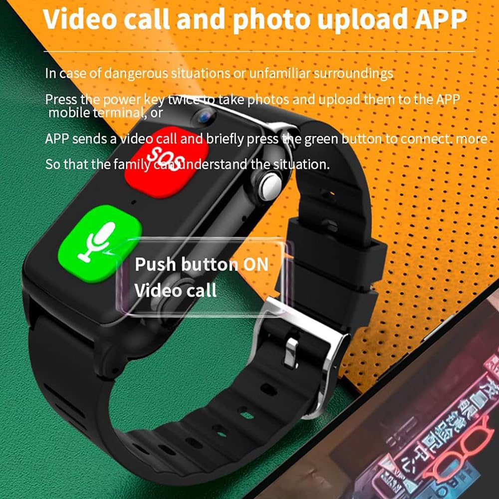 Braccialetto per chiamate di emergenza, 4 G, con fotocamera, pulsante SOS, promemoria caduta, cardiofrequenzimetro, per Alzheimer e demenza