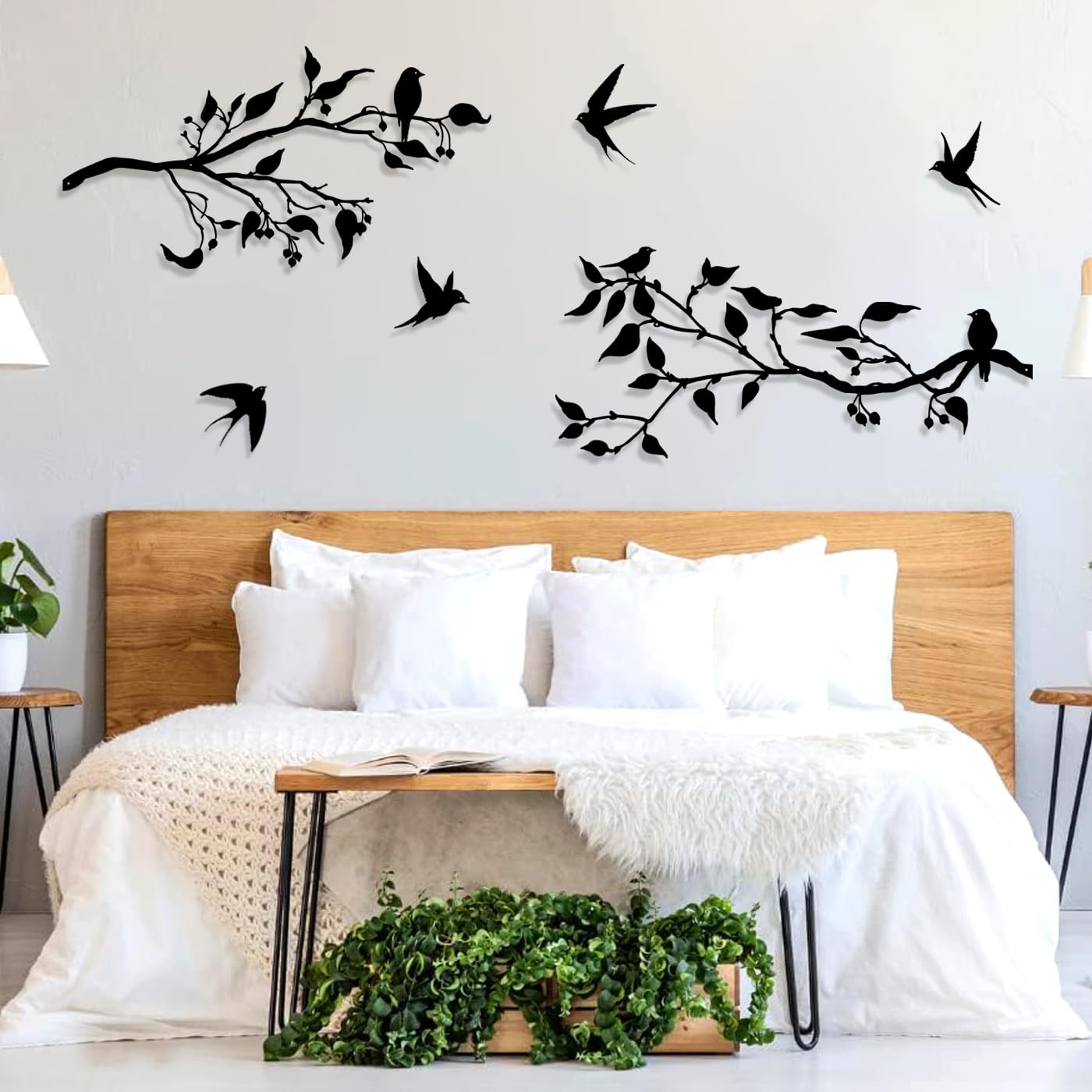 Décoration Murale Oiseaux Arbre En Métal Avec Nichoir Art Mural Suspendu Extérieur Mural Marron