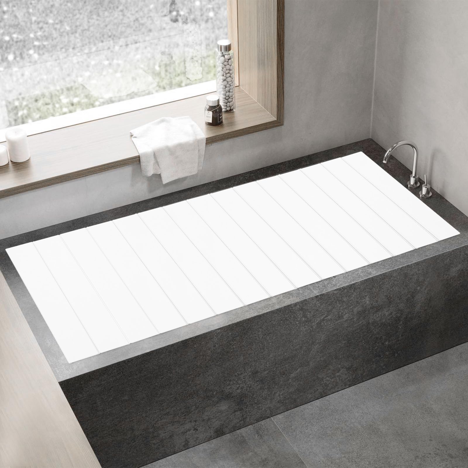 Housse de baignoire pliable, 160 x 70 cm, imperméable et résistante à la poussière, en PVC, isolation pour baignoire et spa, charge maximale 5 kg (blanc)