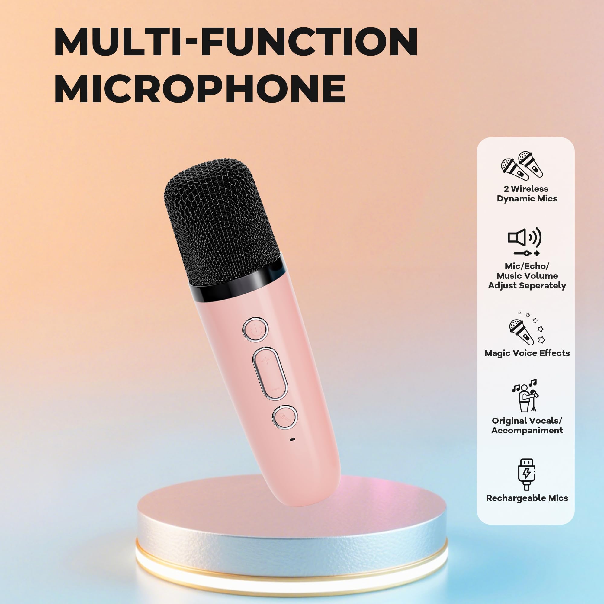 Ankuka Karaoke per Bambini Karaoke con Microfono Karaoke Cassa Bluetooth con 1 Microfono, Regalo Bambina Giochi Bimba Regalo Compleanno per 3, 4, 5, 6, 7, 8, 9,10,11,12+ Anni (Rosa)