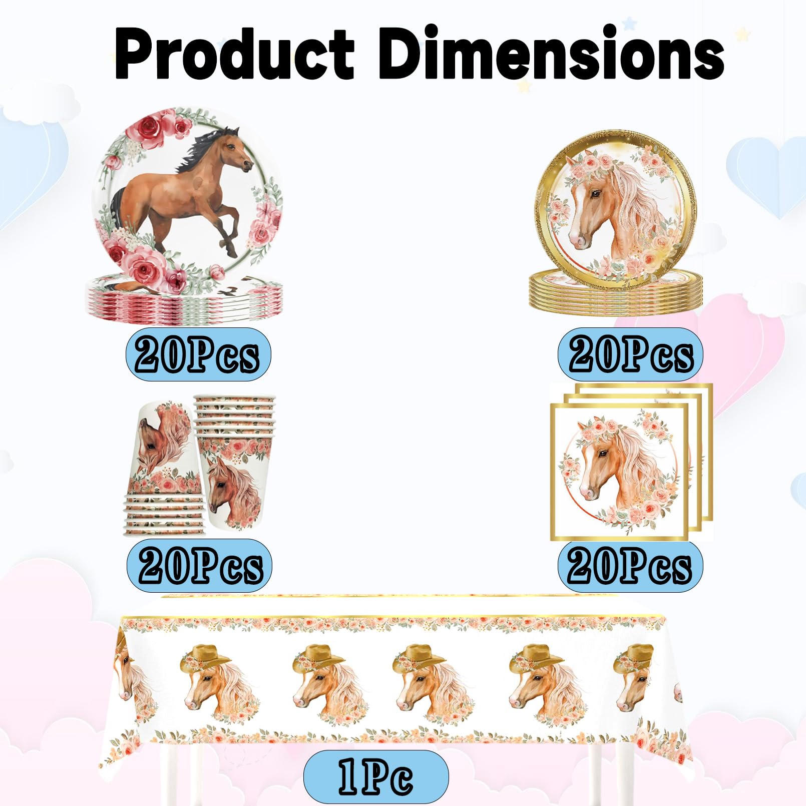 Decorazione per feste di compleanno a cavallo, forniture per feste di cavallo, piatti, tazze, tovaglioli, tovaglia, banner di buon compleanno, palloncini, topper per torte per cowboy western cowboy