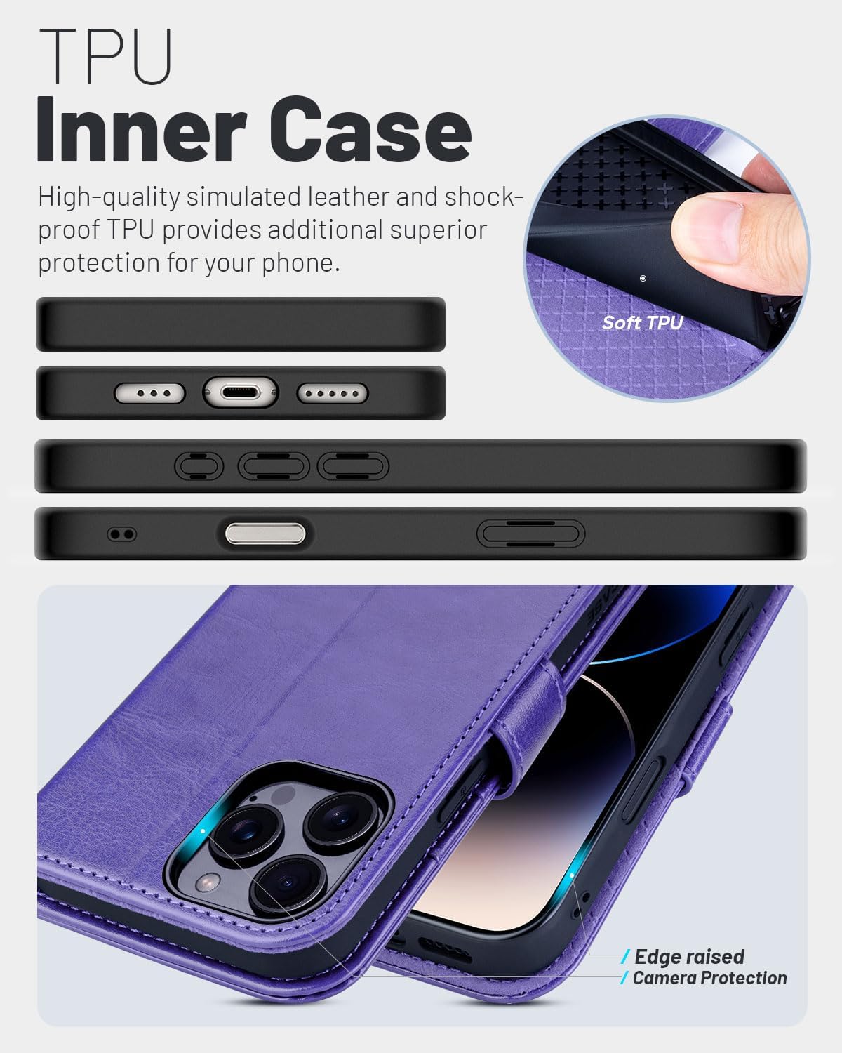 OCASE Compatible with iPhone 16 Pro Wallet Case, PU Leather Flip Folio Case with Card Holders RFID Blocking Kickstand [Shockproof TPU Inner Shell] Phone Cover 6.3 Inch 2024, Purple