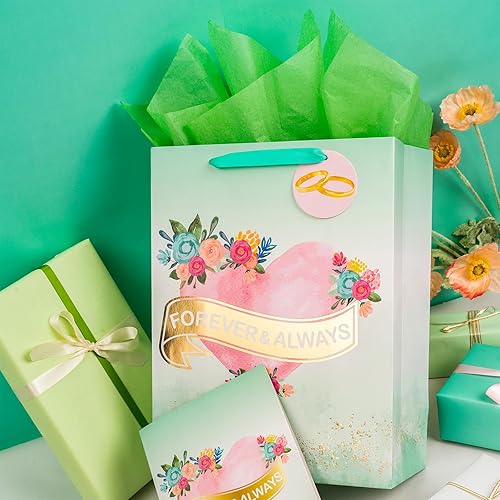 Miniatura 2 de MAYPLUSS Bolsa de regalo de boda grande de 13 pulgadas con tarjeta de felicitación y papel de seda para bodaaniversario - Forever & Always