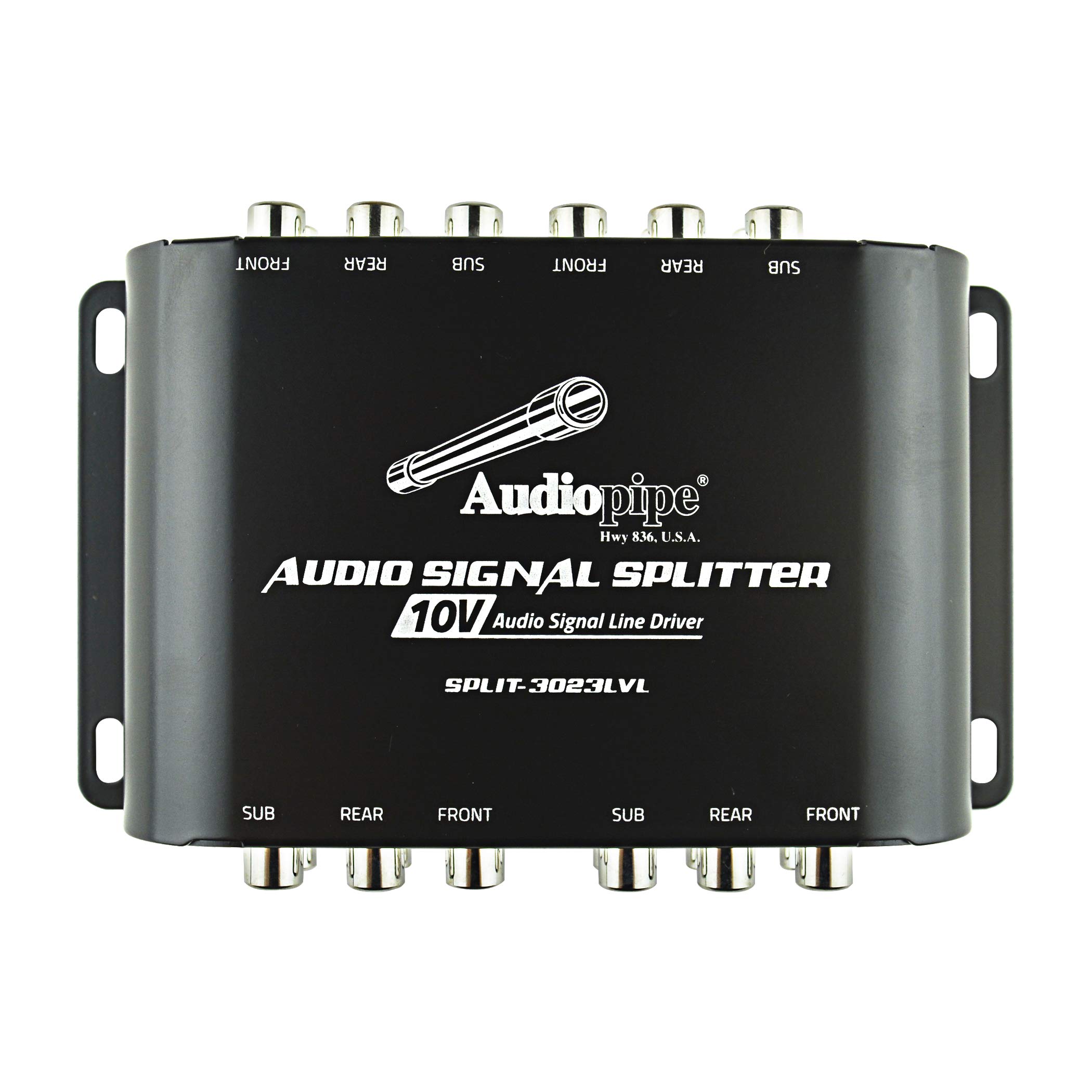 Audiopipe Audio Signal Splitter (SPLIT-3023LVL), 10V Line Driver, Built-in Line Level Gain Control, Remote Bass Knob, RCA Stereo Splitting, Optimal Clarity, 3 Inputs, Multiple Connection, 95dB