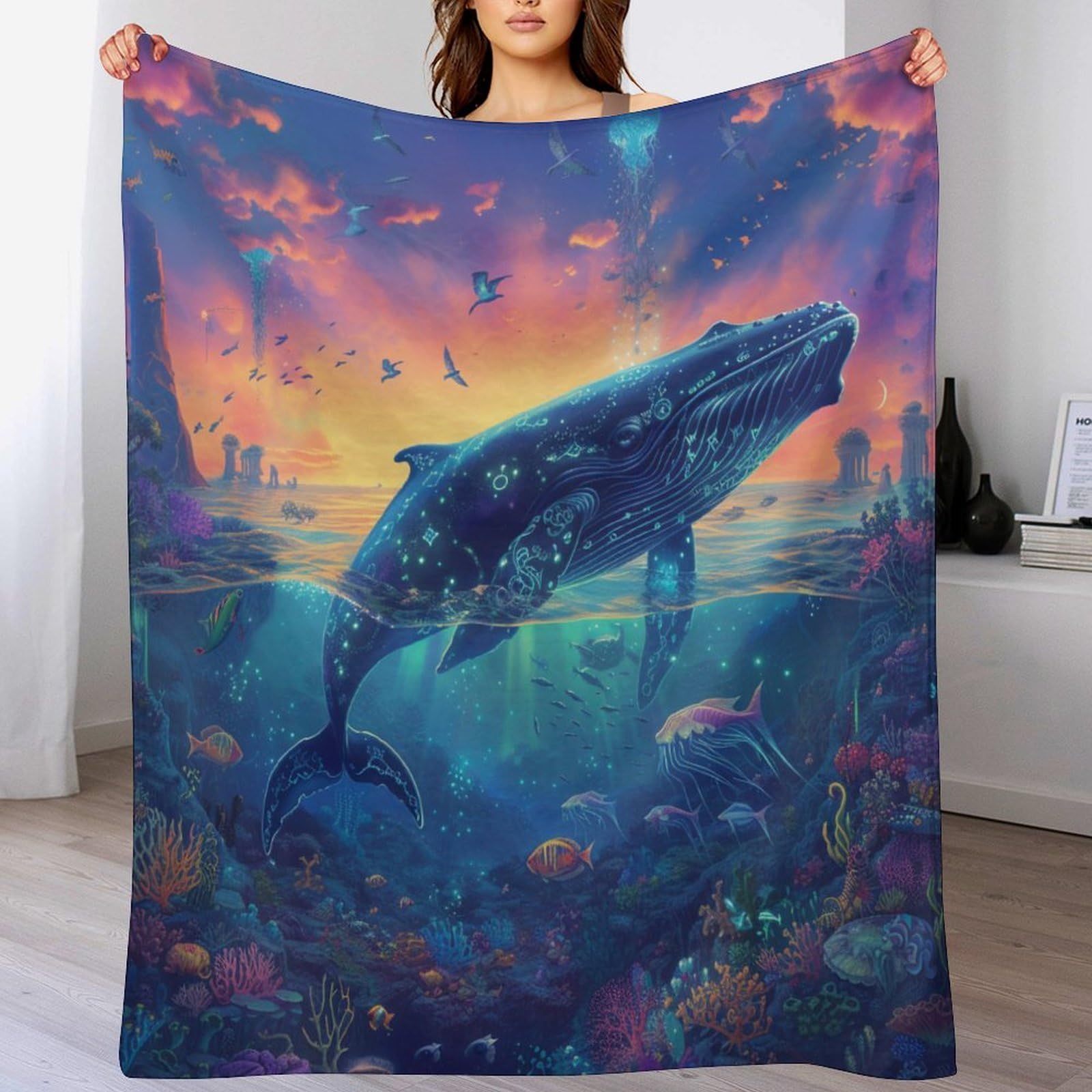 Couverture douce et chaude Baleine plaid polaire flanelle haute qualité