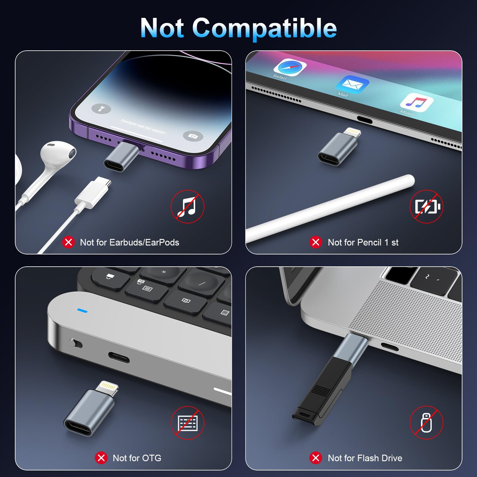 Gaef Adaptateur USB C vers Lightning Lot de 4, Charge Rapide PD pour iPhone 14 Pro Max/14/13/12/11/iPad/Airpods
