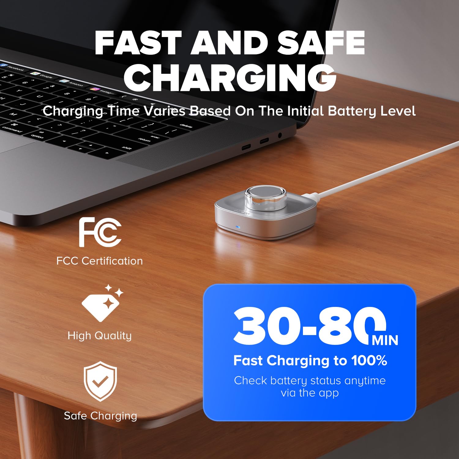 Ring Chager compatible avec Oura Ring4, charge rapide pour Oura Ring Gen 4 de taille 8, station de charge avec câble USB-C (argent clair)