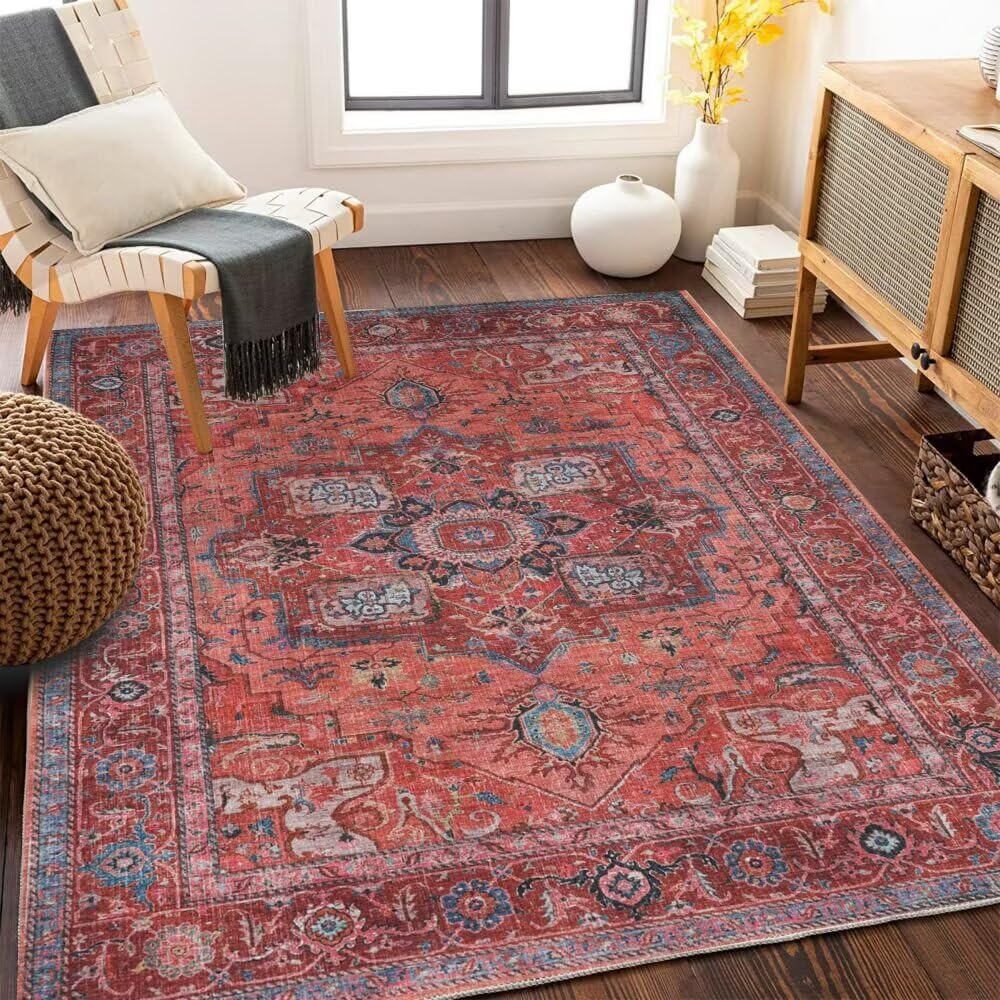 Tapis de chambre fille 60x90 fleur rouge vintage pour salon chaud