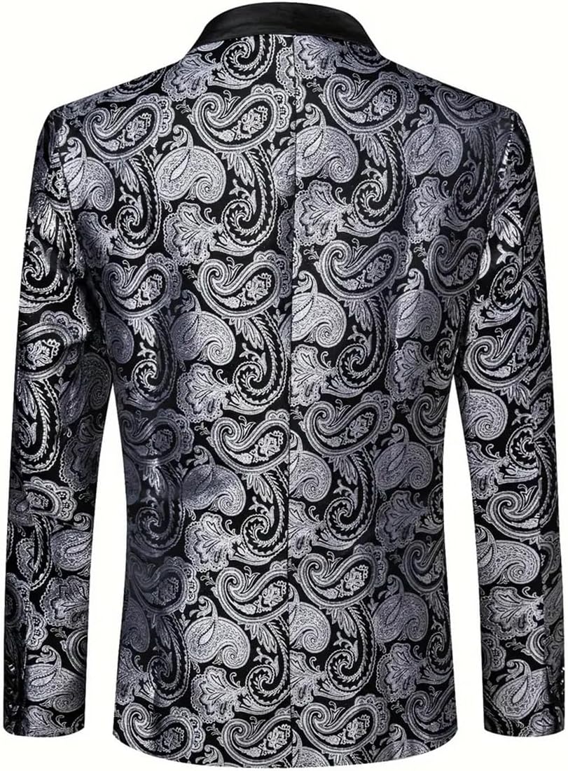 Mens Floral Paisley Tuxedo Suit Jacket Slim Fit 1 Button Blazer Wedding Party Dinner Formal Dress Jacket