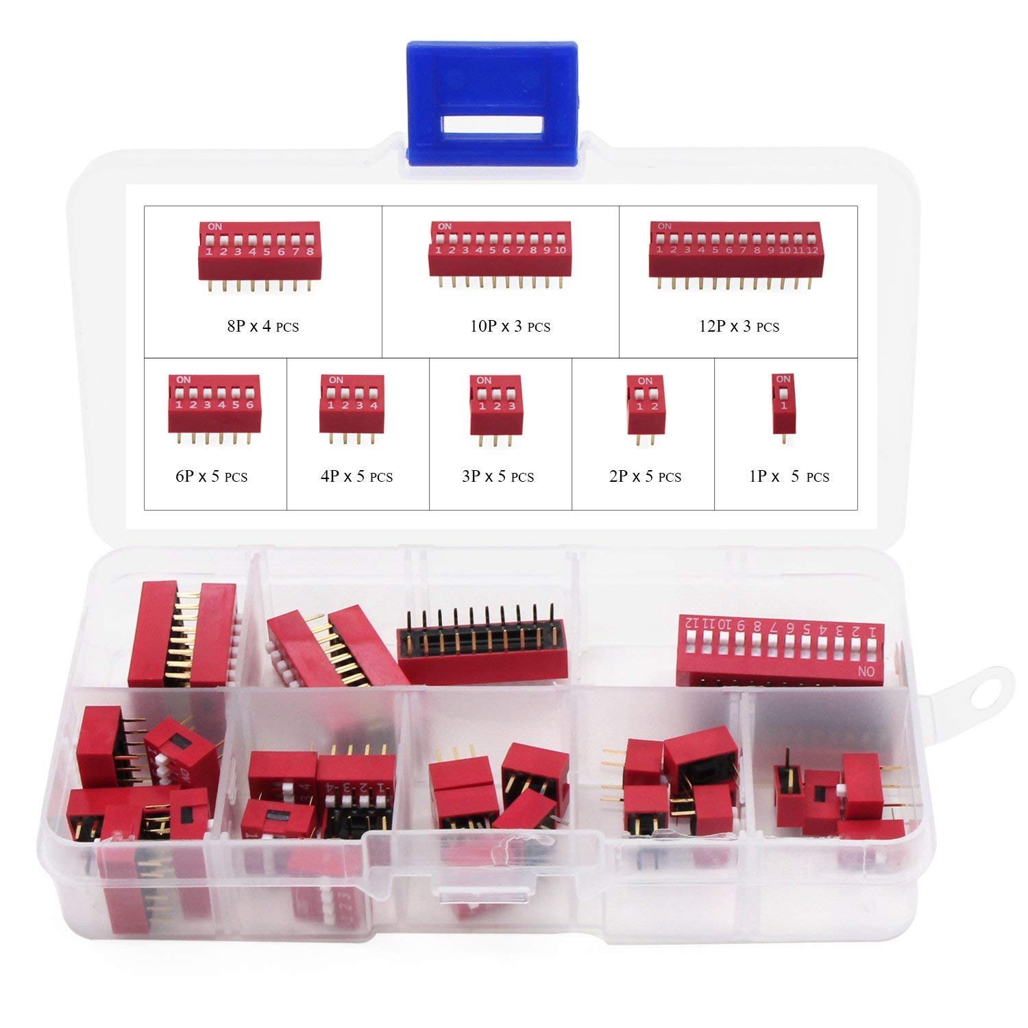 REES52 Double Row Dip Switch Assorted Kit Box Range 1 2 3 4 6 8 10 Position 2.54mm PCB Mountable On Off Dip DIL Switch,Slide Type Red Toggle Switch for Circuit Breadboards and Arduino 35Pcs (B07L9PS6QQ) Amazon Price History, Amazon Price Tracker