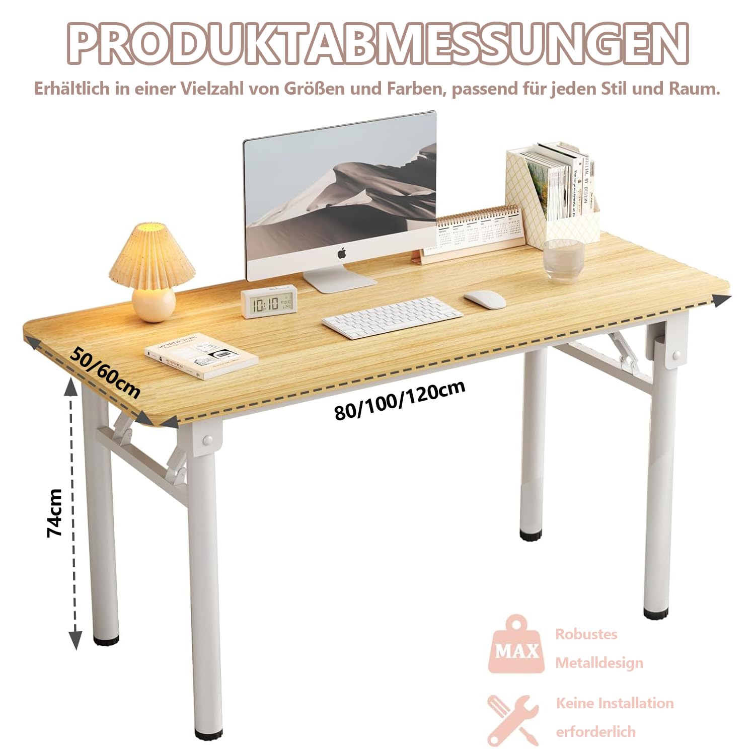 Computerarbeitsplatz ohne Montage, Lern- und Schreibtisch Platzsparender Faltbarer Desk für Wohnzimmer, Home Office