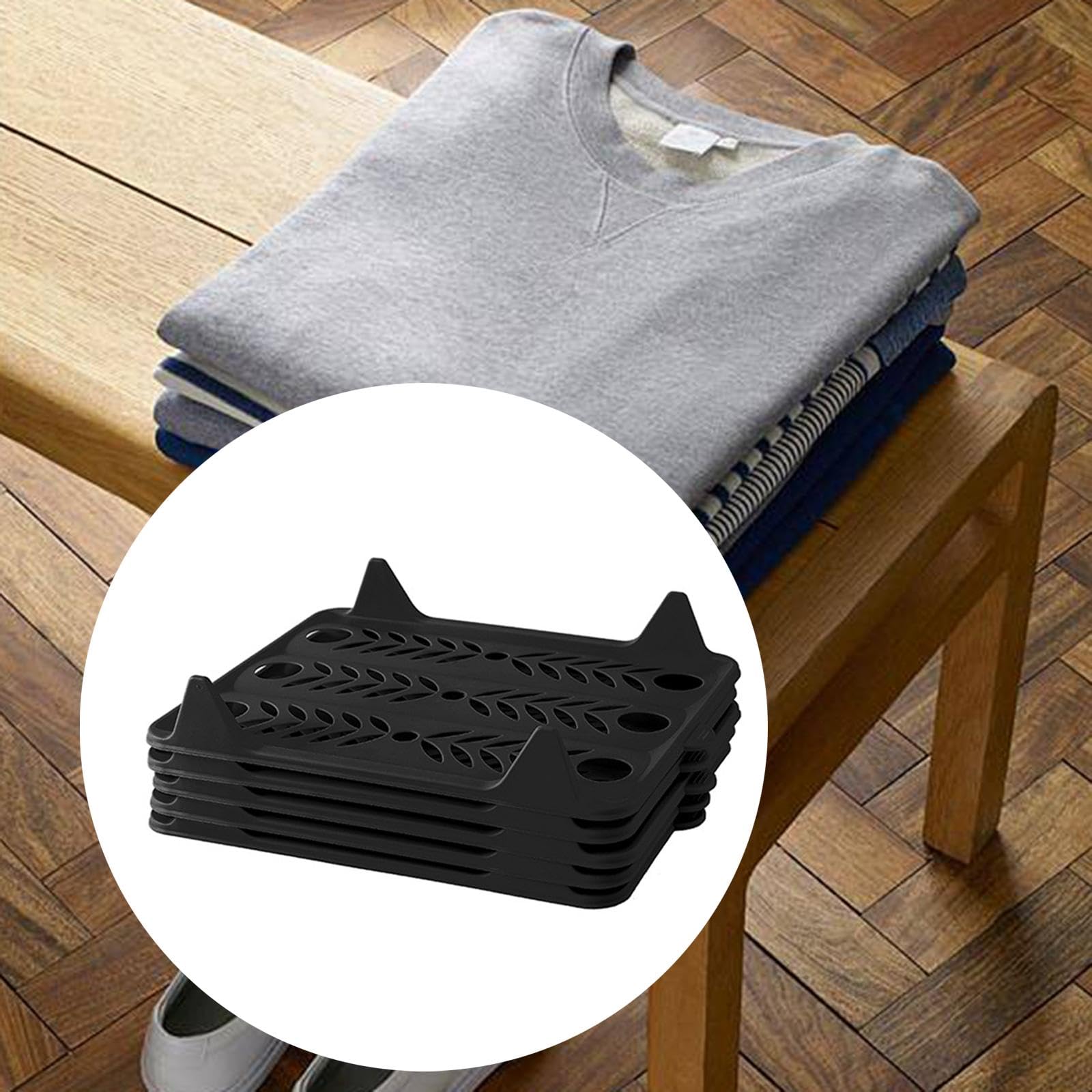Organizador de Camisas (5 Unidades), Organizador de Armario, Bandejas para Ropa, Tabla Plegable Apilable para Ropa, Organizador de de Camisas, Negro Grande, Individual