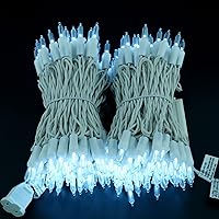 Vista 2 de YULETIME 200 luces LED de Navidad blancas frías, 66 pies, cable blanco, certificado UL, grado comercial, juego de luces navideñas