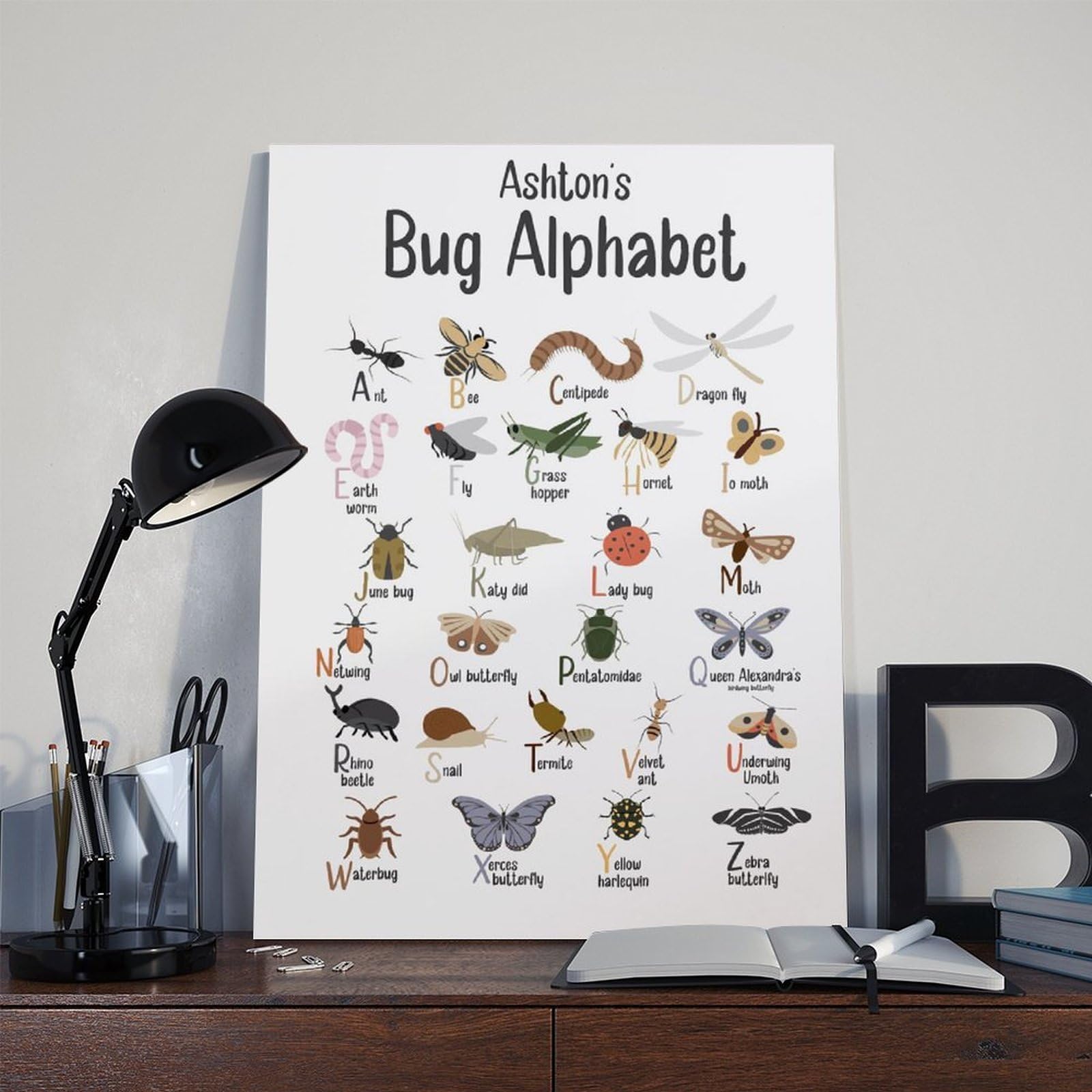 Poster sur toile à thèmes éducatifs Alphabet de A à Z (7) - Décoration murale pour salon, chambre à coucher - 60 x 90 cm