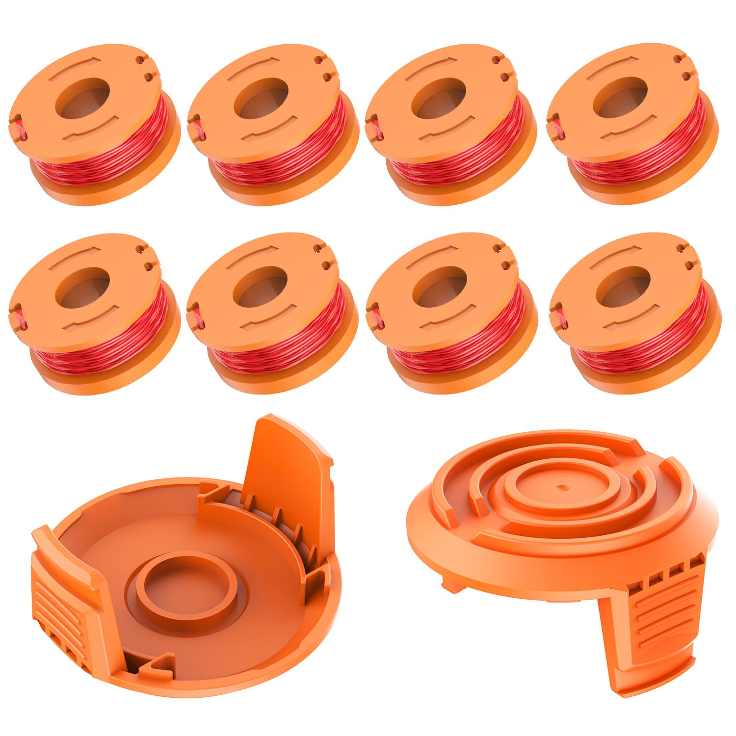 Hiboom 64-teilig Trimmerfaden-Set – Kompatibel Mit Worx WA0010 & Anderen Modellen, 0,065 Zoll, 54 Spulen + 10 Kappen