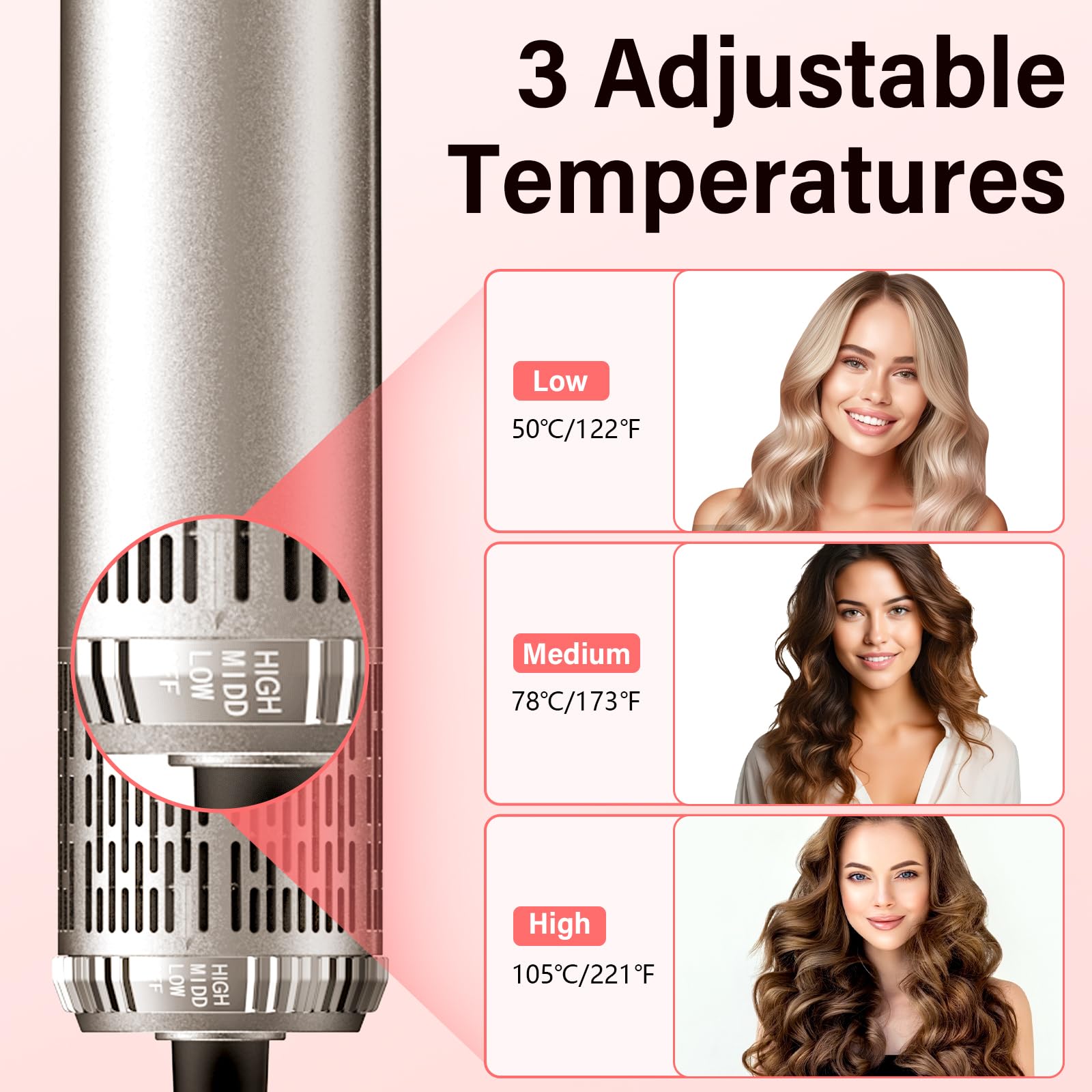 KYN Cepillo Secador de Pelo 6 en 1, Moldeador Multifunción con Rizador Automático, Plancha Alisadora, 3 Niveles de Temperatura Iónico