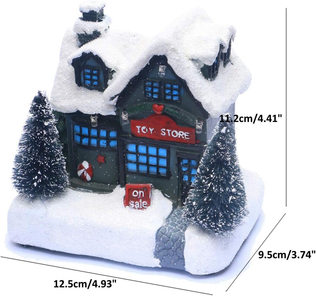 HAPYLY Resin Xmas Christmas Village Building Houses Gift Toy Store with LED Light Multicolor Tabletop Christmas Decoration