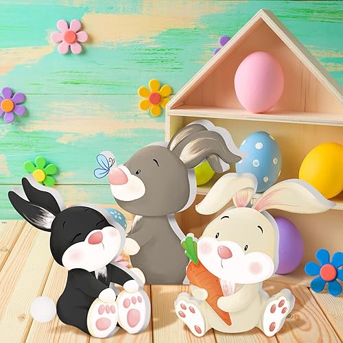 Miniatura 4 de 3 piezas de decoración de conejo de Pascua para decoración de bandeja escalonada de conejo letreros de madera de mesa de conejo casa de campo