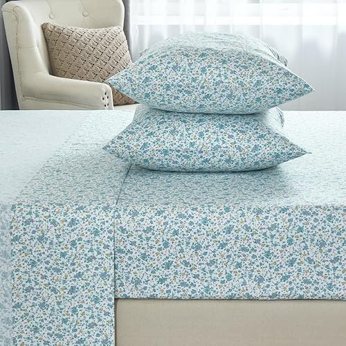 Miniatura 5 de DAUAOTO Juego de sábanas de algodón, tamaño individual XL, colchón de hasta 14 pulgadas de profundidad, ropa de cama con patrón floral para cama