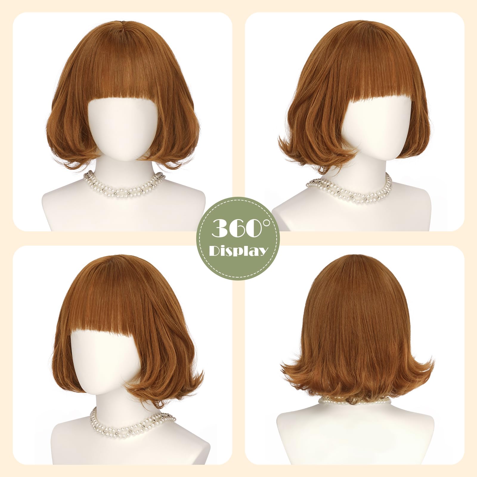 Sofeiyan Kurze Bob Perücke mit Pony, 30 cm Rotbraun Lockige Spitzen Synthetische Perücke für Damen, Hitzebeständige Faser Natürlich Aussehende Alltag Perücken
