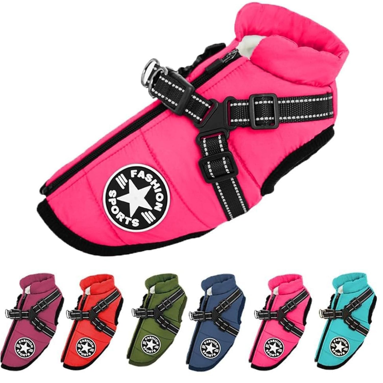 Pawbibi Dog Coat Waterproof Winter, Pawbibi Sport Waterproof Windproof Jacket with Built-In Harness Reflective & Adjustable Warm Coats Dogs (pink, XXL)