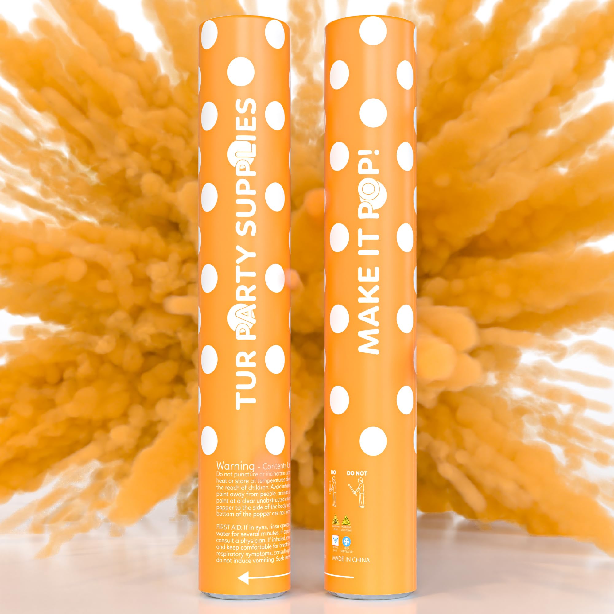 Orange Powder Cannons Smoke Bombs Biodegradable Poppers | 2 Pack | Launch up to 25 ft | 12 inch | Decorations For Photoshoots, Gender Reveal,