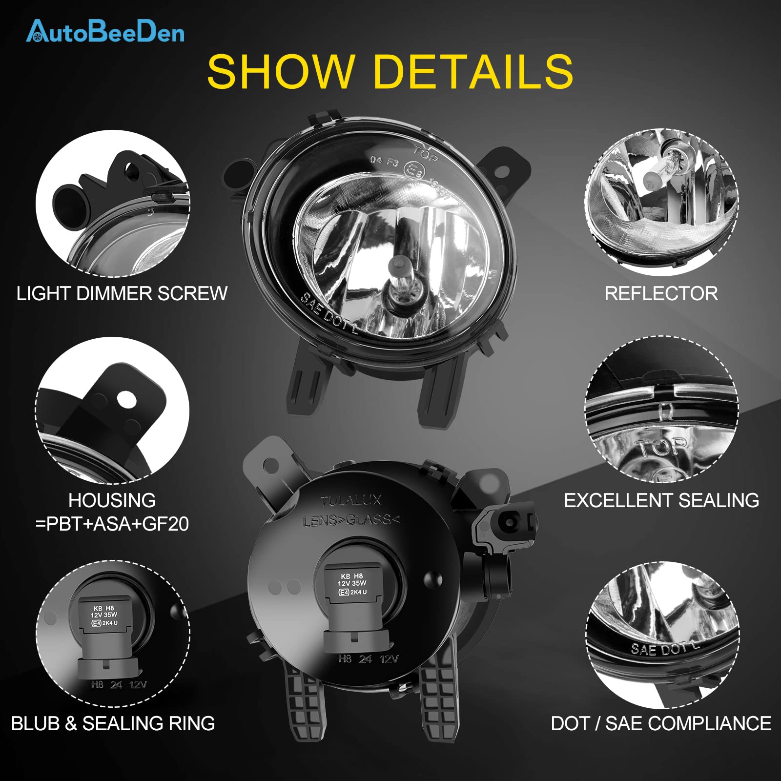 Phares Antibrouillard AutoBeeDen Pour BMW Série 1, 2, 3, 4 (F20 à F46) 2010-2017 - Noirs Fumés