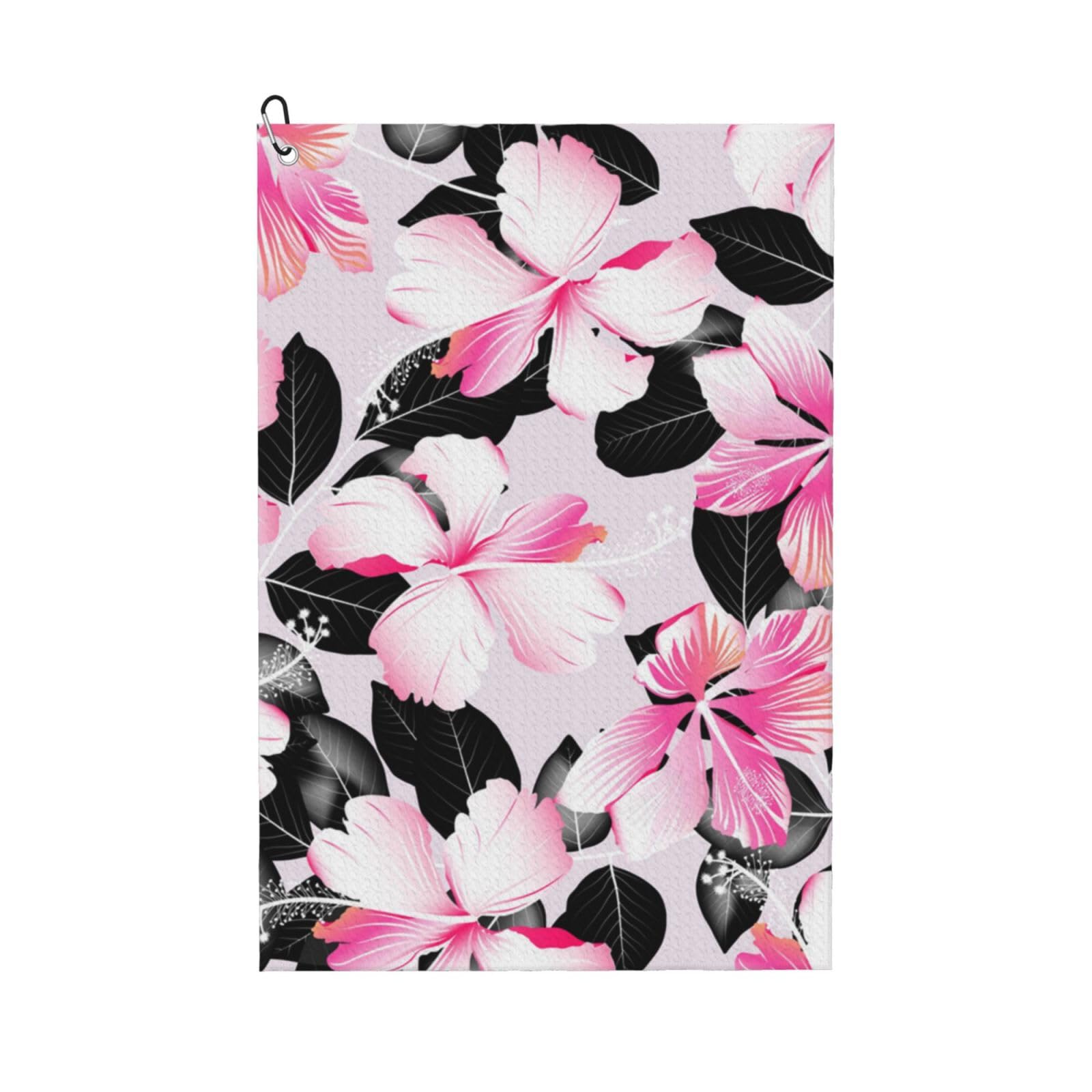 Hnnkloy Tropical Hibiscus Flowers With Black Leaves, 16x24 in Portable Waffle Golf Towels with Carabiner Clip for Golf Bag