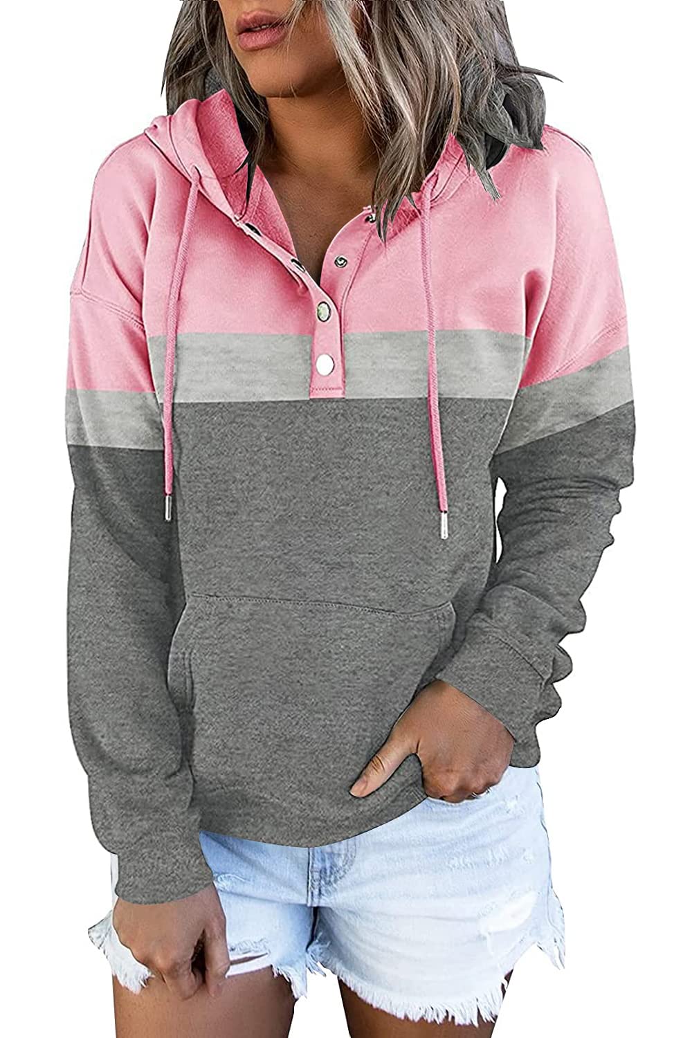 VIEACTIVEWEAR Hoodie for Women Tie Dye Sweatshirt Button Down Tops Casual Long Sleeve Oversize Pullover