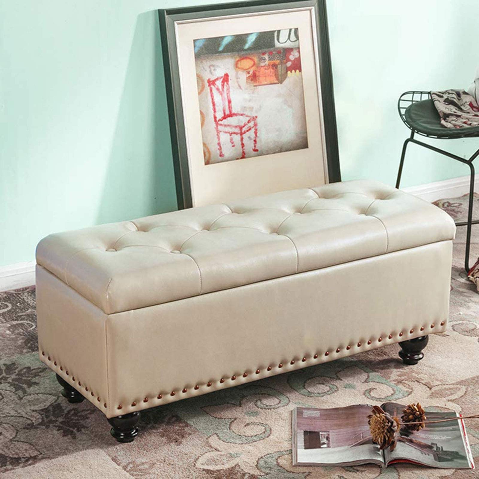 Repose-pieds ottoman de rangement rectangulaire en bois 40x40x43 cm