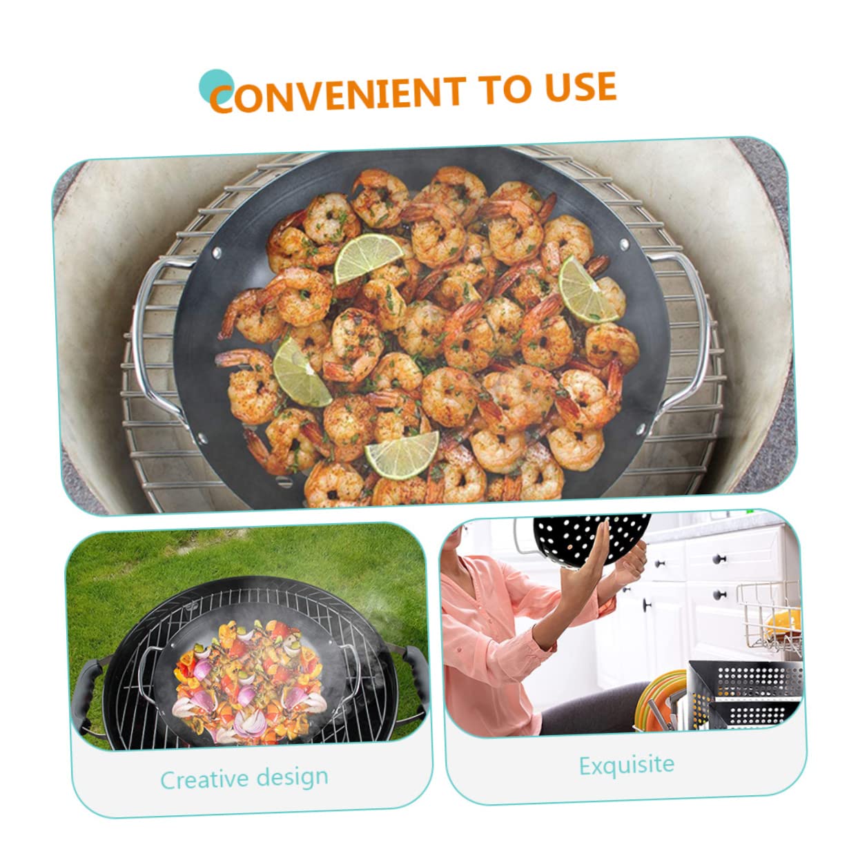 UPKOCH Cestello per Grigliare in Metallo al Carbonio Resistente alla Ruggine Doppio Manico, Antiaderente e Facile da Pulire, Accessorio Multifunzione per Barbecue All'aperto