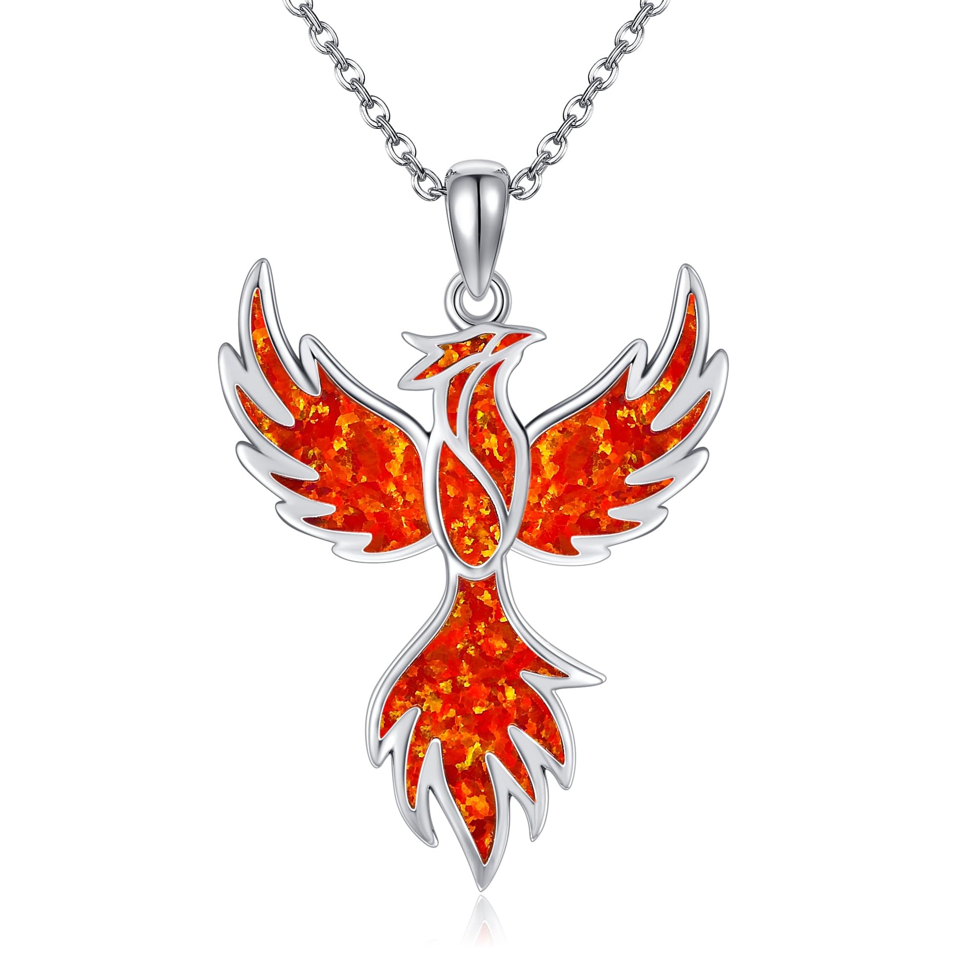 URONE Collar con colgante de fénix de plata de ley 925, collar de ópalo de fénix, joyería de fénix, regalo de pájaro para mujer, Plata esterlina, No es una piedra preciosa