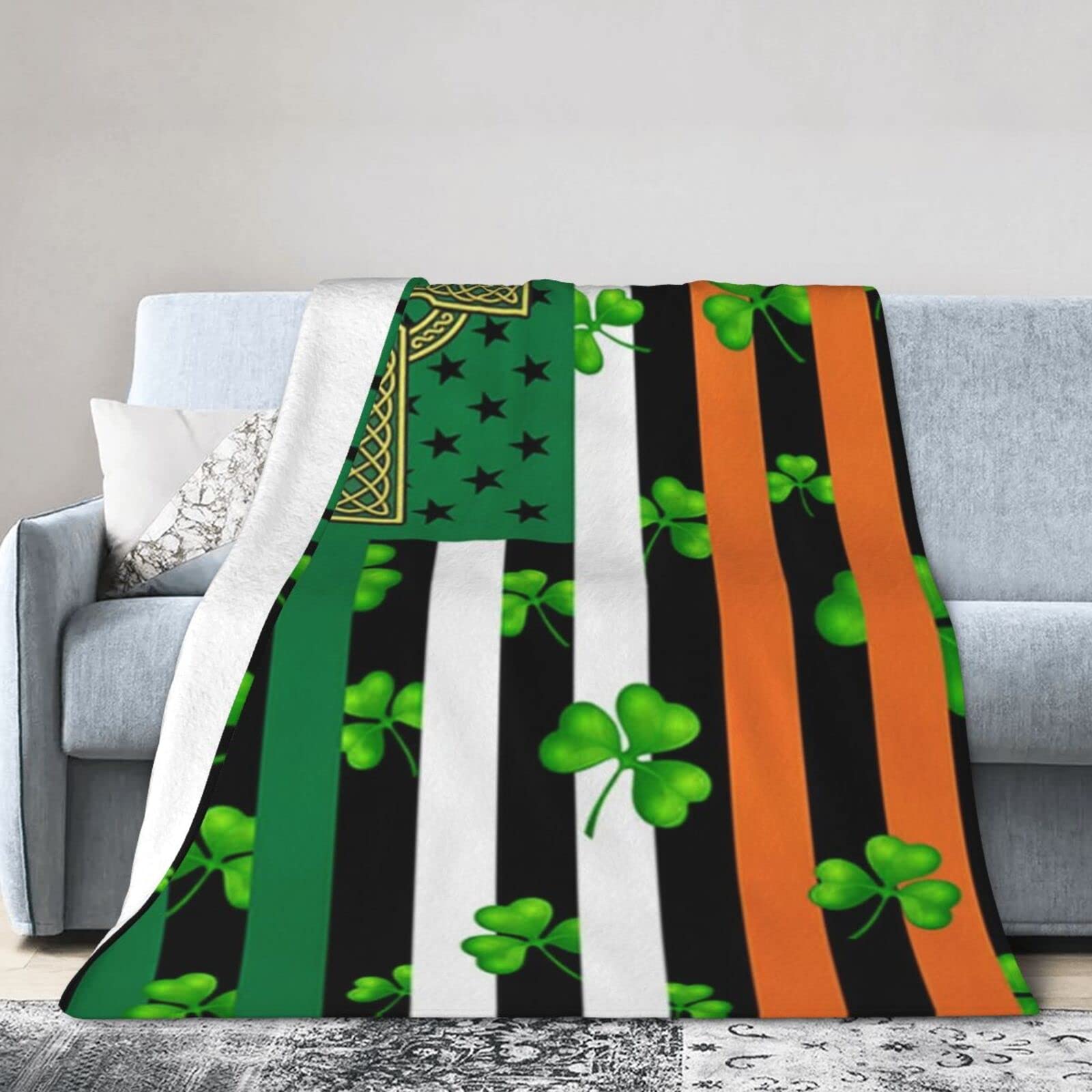 Lsjuee Flannel Fleece Blanket 50"X40" Irish American Sofa Throw Blanket Lightweight Ultra-Soft Travel Spring Blankets for Womens Keep Warm