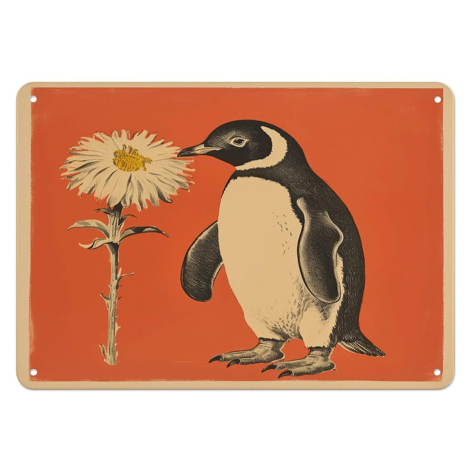 Btcowzrv Style A Flower And Penguin Metal Sign, 5.5" X 7.9" Tin Wall Decor, Wall Art Plaques For Home Wedding Decor Room Living Room Decoration