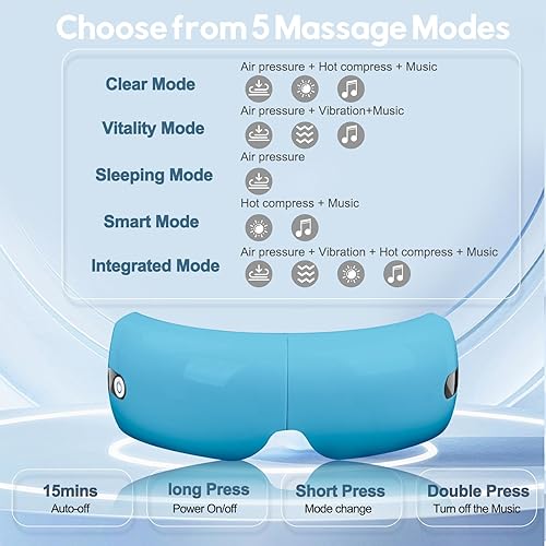 Miniatura 2 de Masajeador de ojos con compresión de calor y aire, regalo para terapia de masaje lunes, ojos y templos con vibración y música para migrañas, alivio