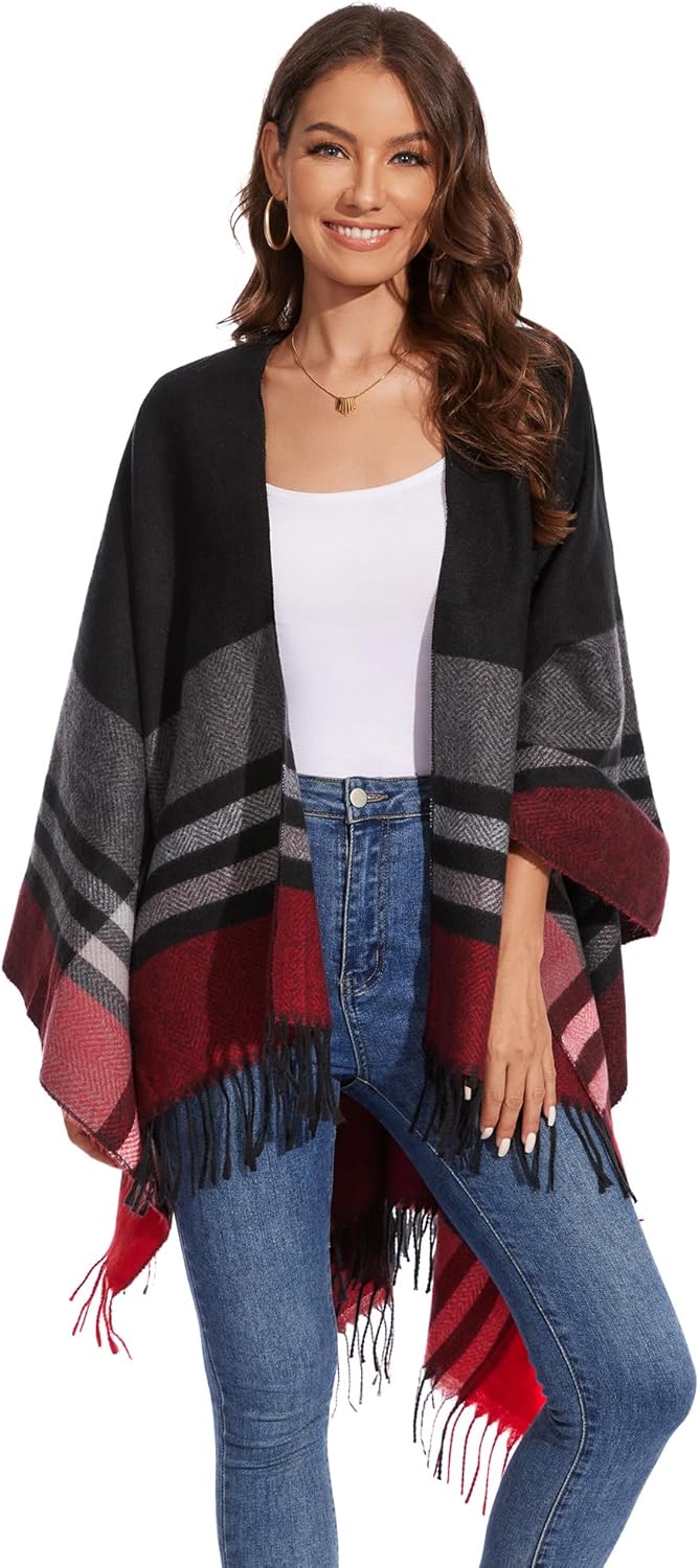 Shawl Wraps for Women, Elegant Knitted Cape Open Front Poncho Scarf Blanket Cardigan Coat for Autumn and Winter - Image 2