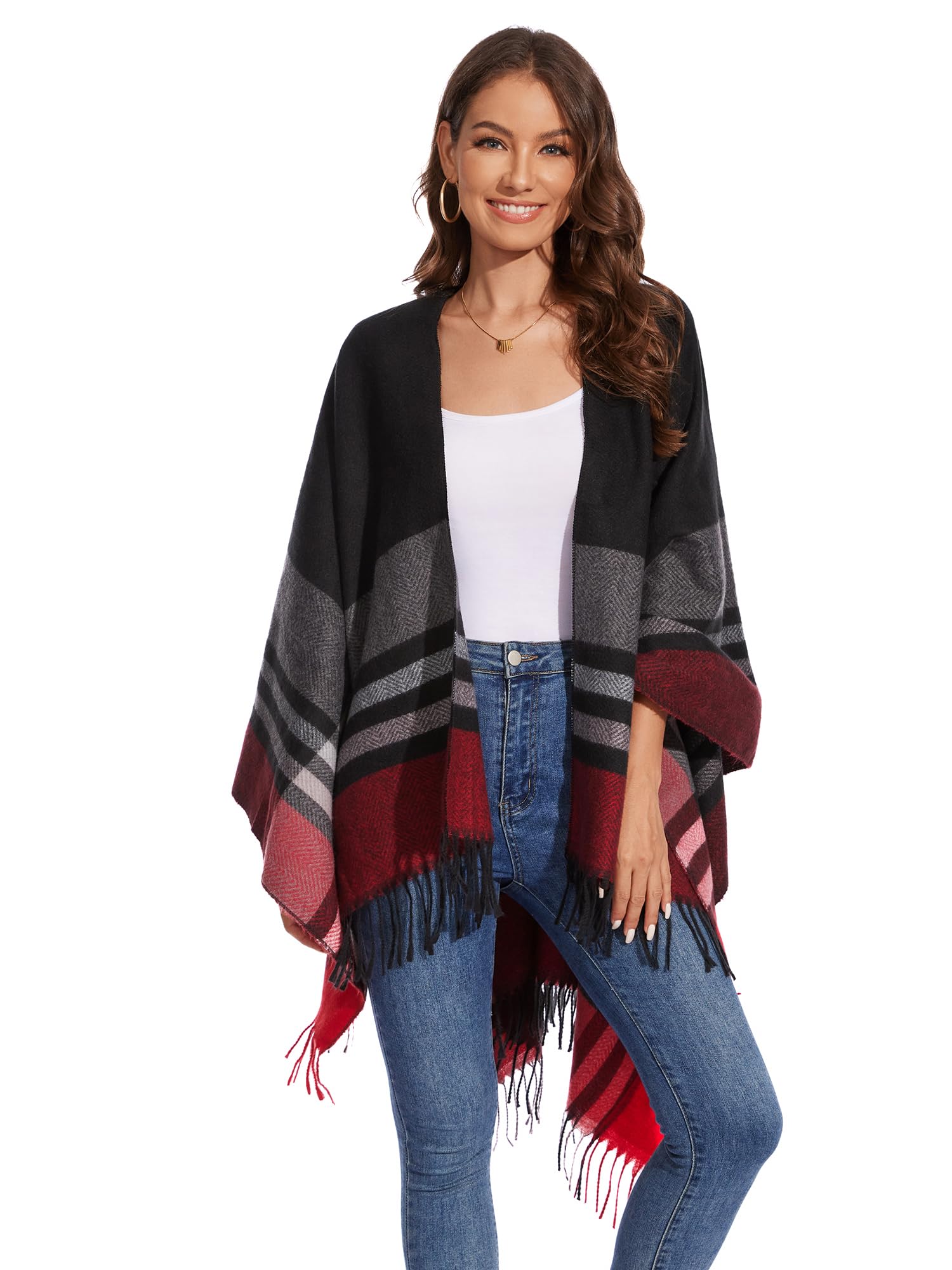 colornival Elegante Mantella da Donna con Fronte Aperto Poncho Morbido, Adatto per Primavera, Autunno e Inverno