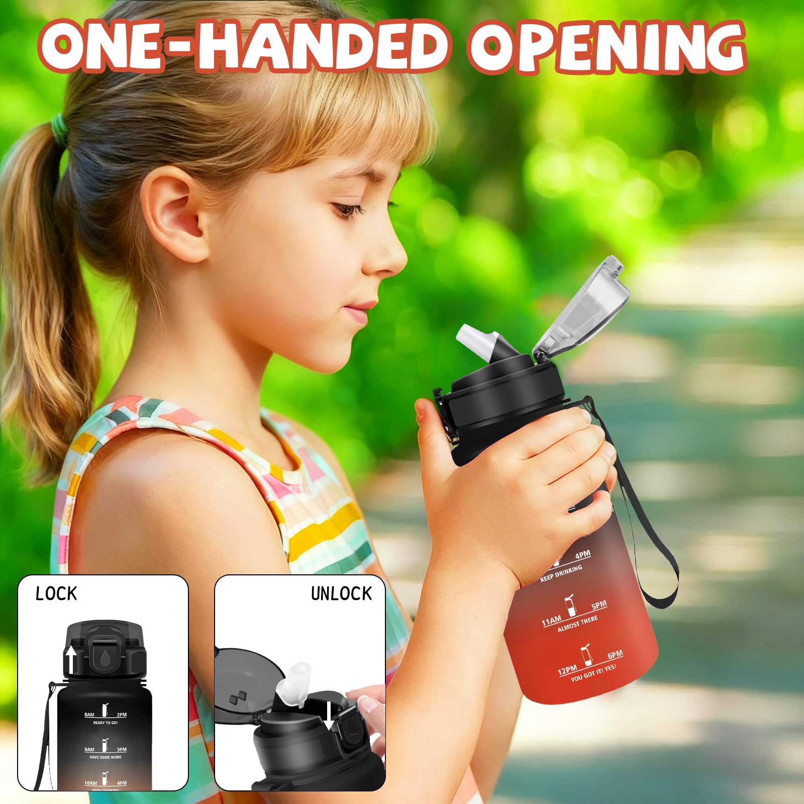 Grsta Borraccia, 500ml Borraccia Bambini, Senza Perdite, Bottiglia con Cannuccia, Facile da Pulire, Borracce Motivazionale, con Slogan Motivazionale, Borracce per Campeggio, Ufficio, Corsa, Scuole