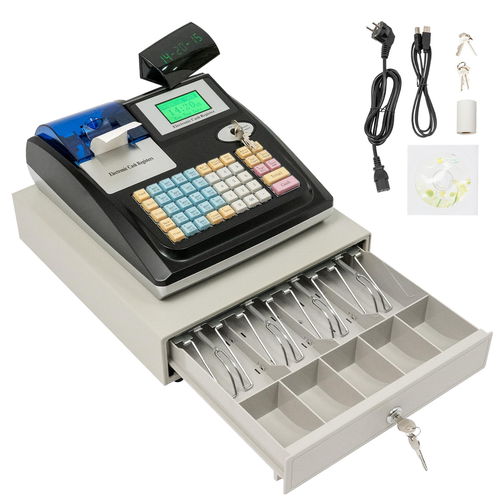 Caisse enregistreuse électronique à 48 touches, double écran LED