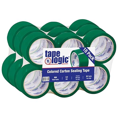Tape Logic - Cinta de sellado de cartón, 2.2 mil, 2 pulgadas x 55 yardas, verde, 18caja