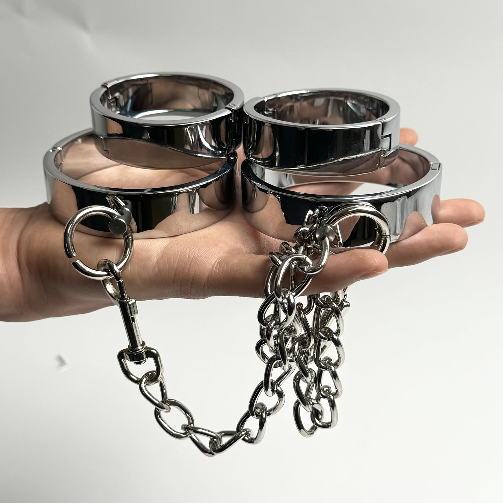 Silber Metall Kreisförmige Handschellen&Fußfesseln mit Verbindungskette