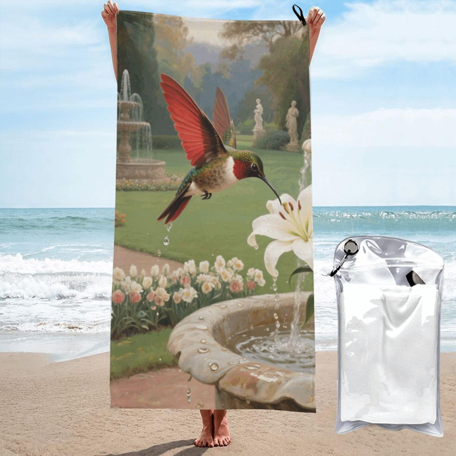 LMNGH Hummingbird Garden Bath Towel Super Absorbent Quick Dry Bathroom Towel Sand Free Microfiber Beach Towels for Bathroom, Gym, Spa and Hotel Towel 27.5"x55"