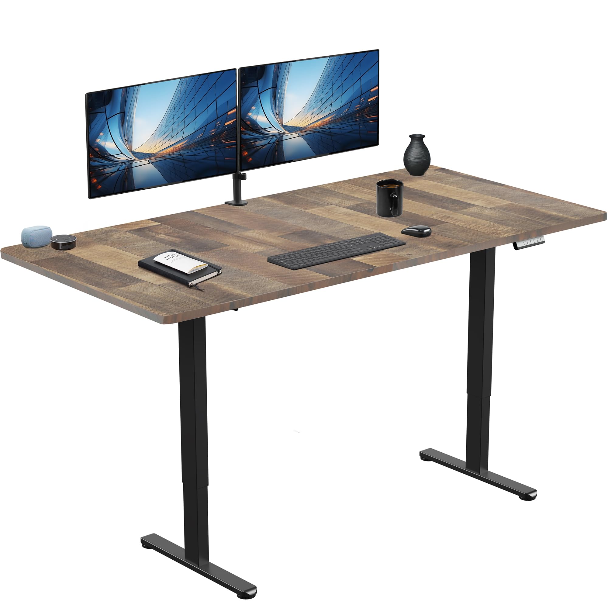 VIVO Electric 71 x 36 inch Standing Desk, Dual Motor Memory Controller Height Adjustment, E2B Series, Reclaimed Wood Top Black Frame, DESK-KIT-E2B7P-