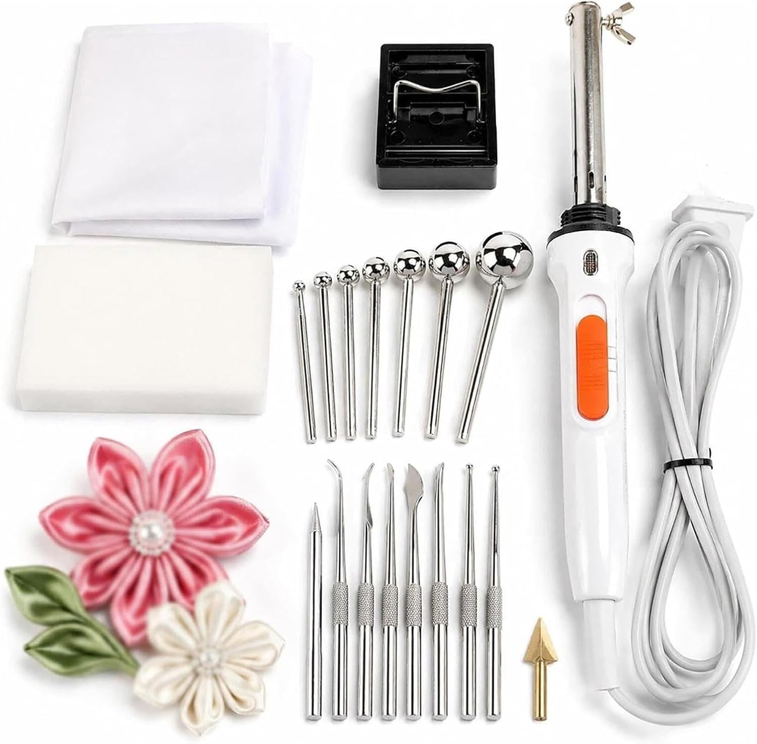 Plancha Eléctrica Para Hacer Flores De Tela, Herramienta Calefactora Para Dar Forma A Los Pétalos, Plancha Artesanal De Doble Temperatura (180 °c/300 °c) Con Cabezales Metálicos Intercambiables Y