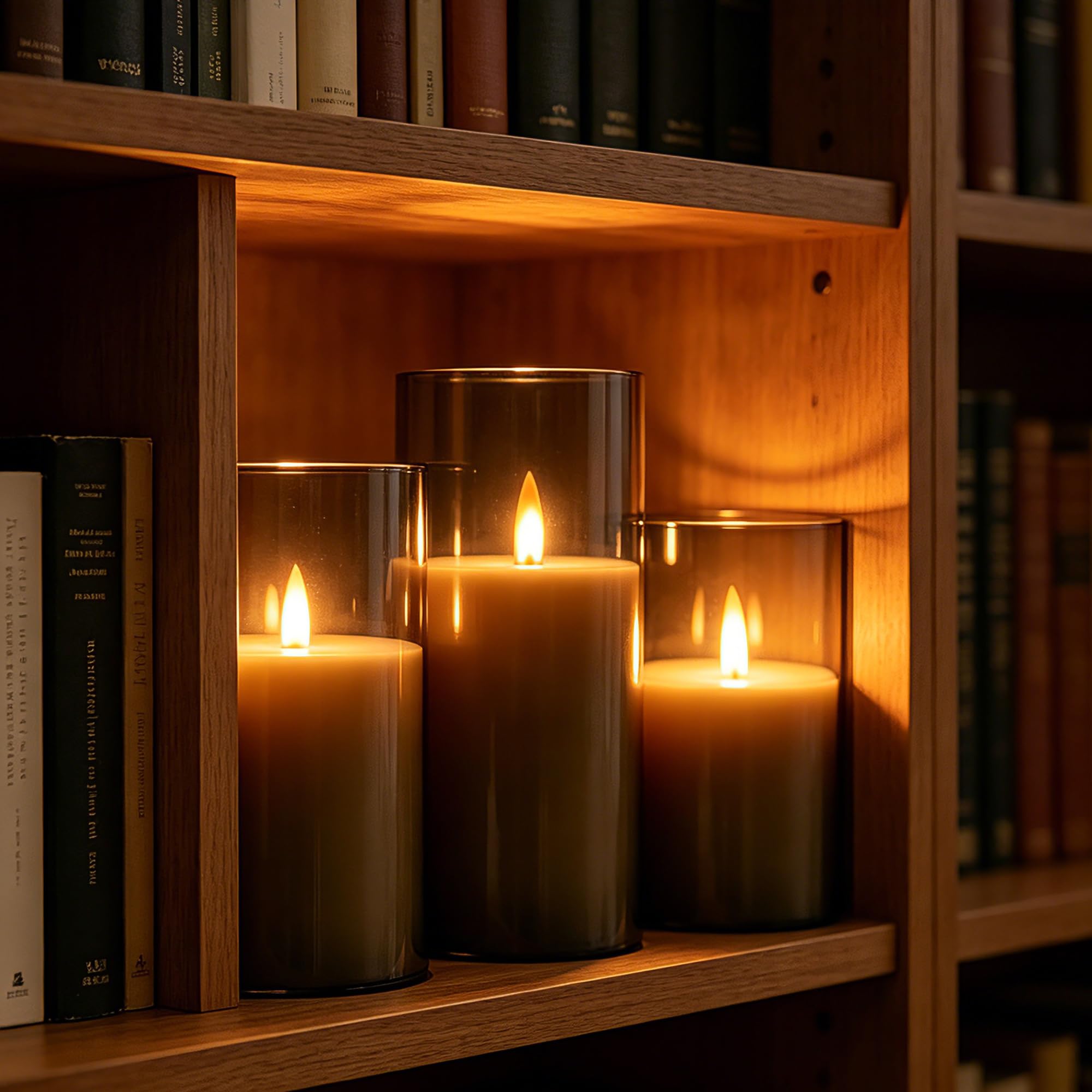 Da by 3 Velas LED Recargables 1800mAh, Velas Sin Llama Parpadeantes con Mando a Distancia, Cubierta Transparente Gris Oscuro para Decoración de Bodas y Navidad