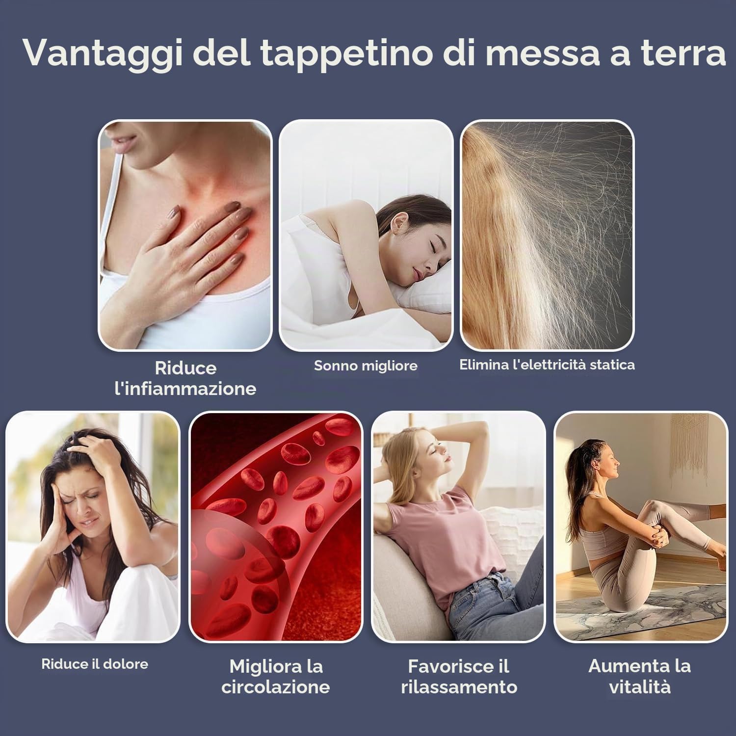 Tappetino di messa a terra, per un migliore sonno ed equilibrio, riduce l'ansia e lo stress, adatto a casa, ufficio e lavoro, 60 x 39,9 cm