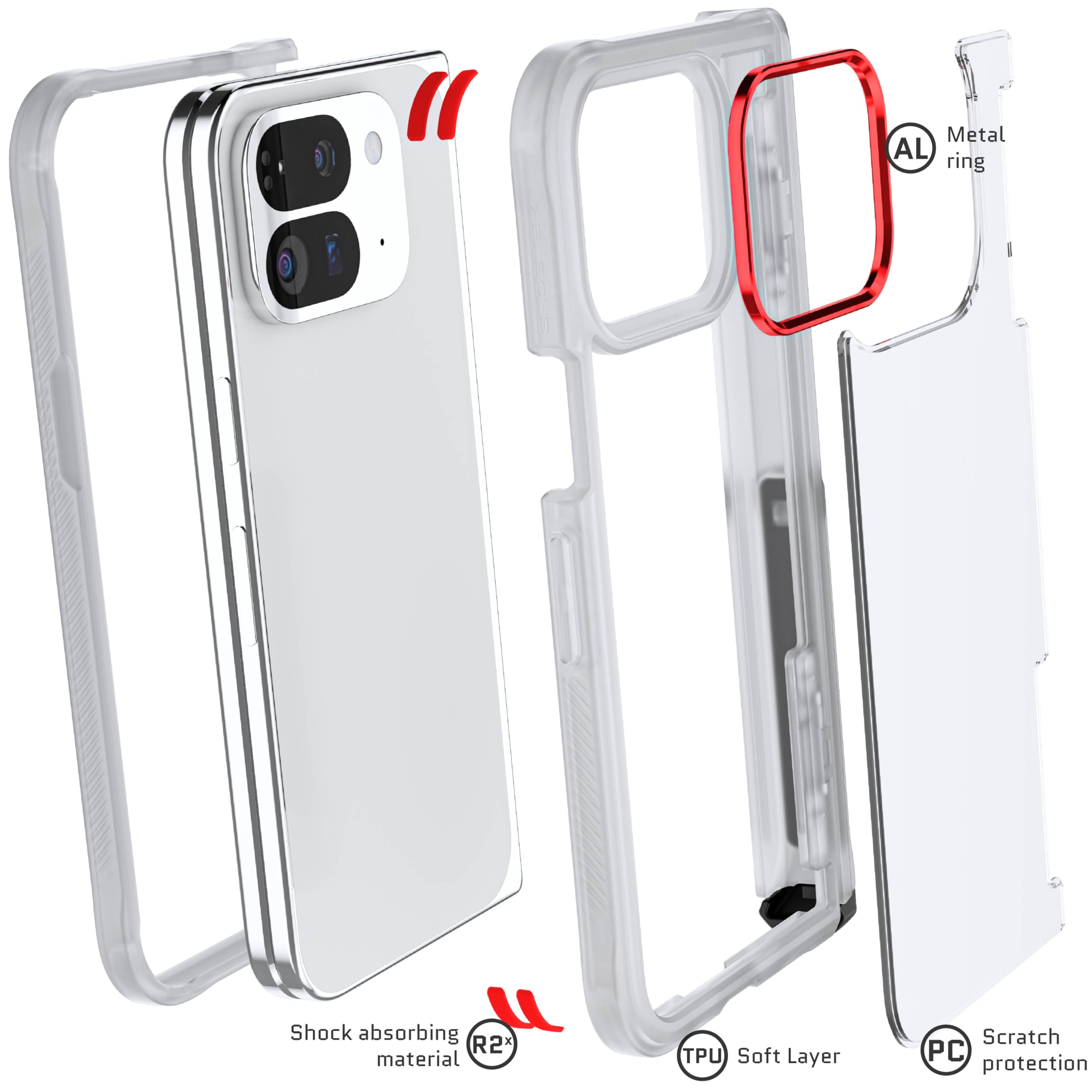 Ghostek Covert Clear Pixel 9 Pro Fold - Custodia pieghevole con cavalletto integrato e protezione completa della cerniera, antiurto, progettata per Google Pixel 9 Pro Fold 2024 (8") (trasparente)